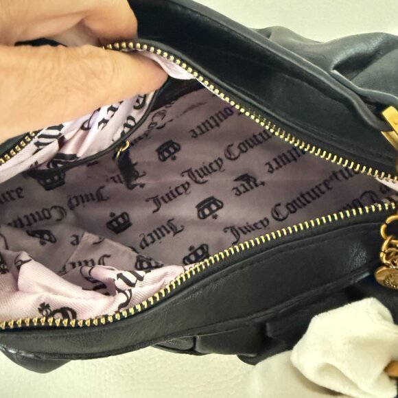 JUICY COUTURE JUICY ROMANCE HOBO BAG & WALLET BLACK BEIGE BOW KEY FOB - Picture 5 of 9